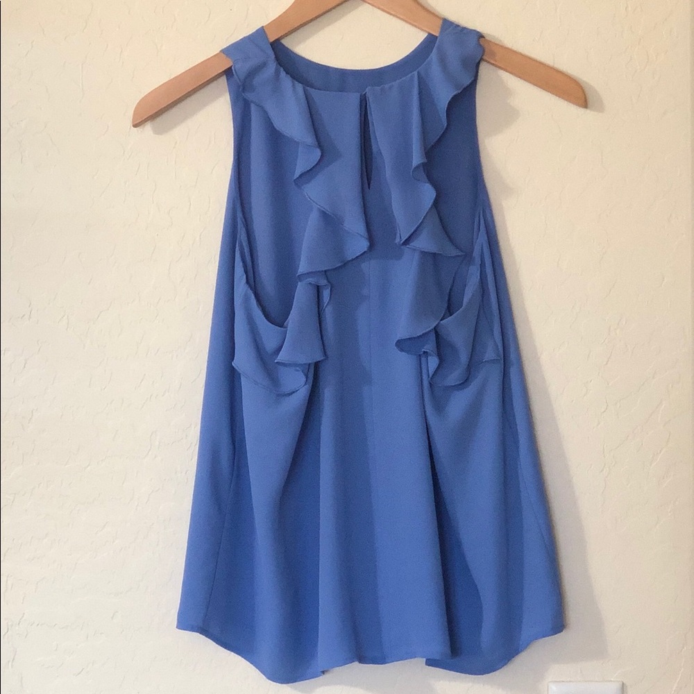 SOLDLoft Ballard Blue Ruffle Back Shell Petite SM - Picture 4 of 5